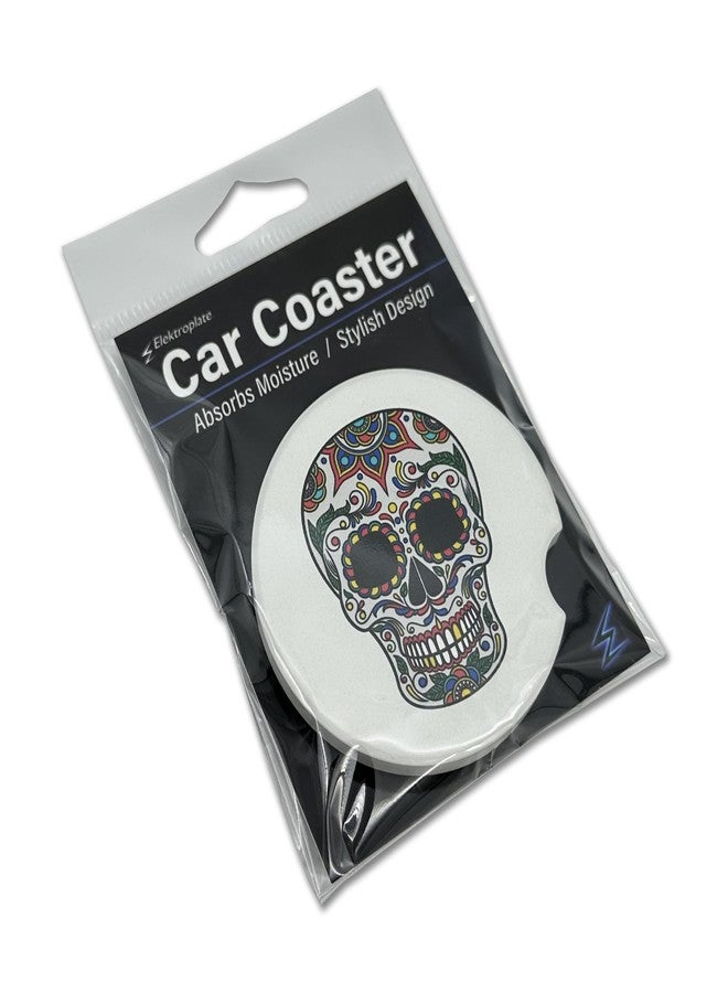 Elektroplate مجموعة إليكتروبليت ميتال هيد، قواعد أكواب سيراميك ملونة بتصميم جمجمة سكرية، مستوحاة من يوم الموتى (قطر 2.6 بوصة) | مناسبة لجميع أنواع السيارات والشاحنات وسيارات الدفع الرباعي وغيرها | ماصة للماء، مانعة للانزلاق، متينة | طقم من قطعتين - Image 4